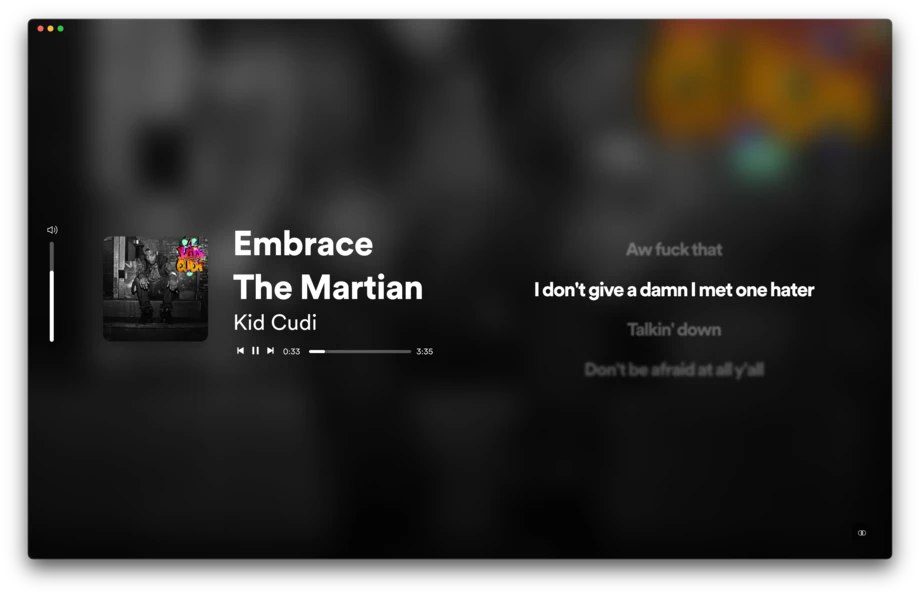 Full App Display — an extension showing immersive album art with live lyrics